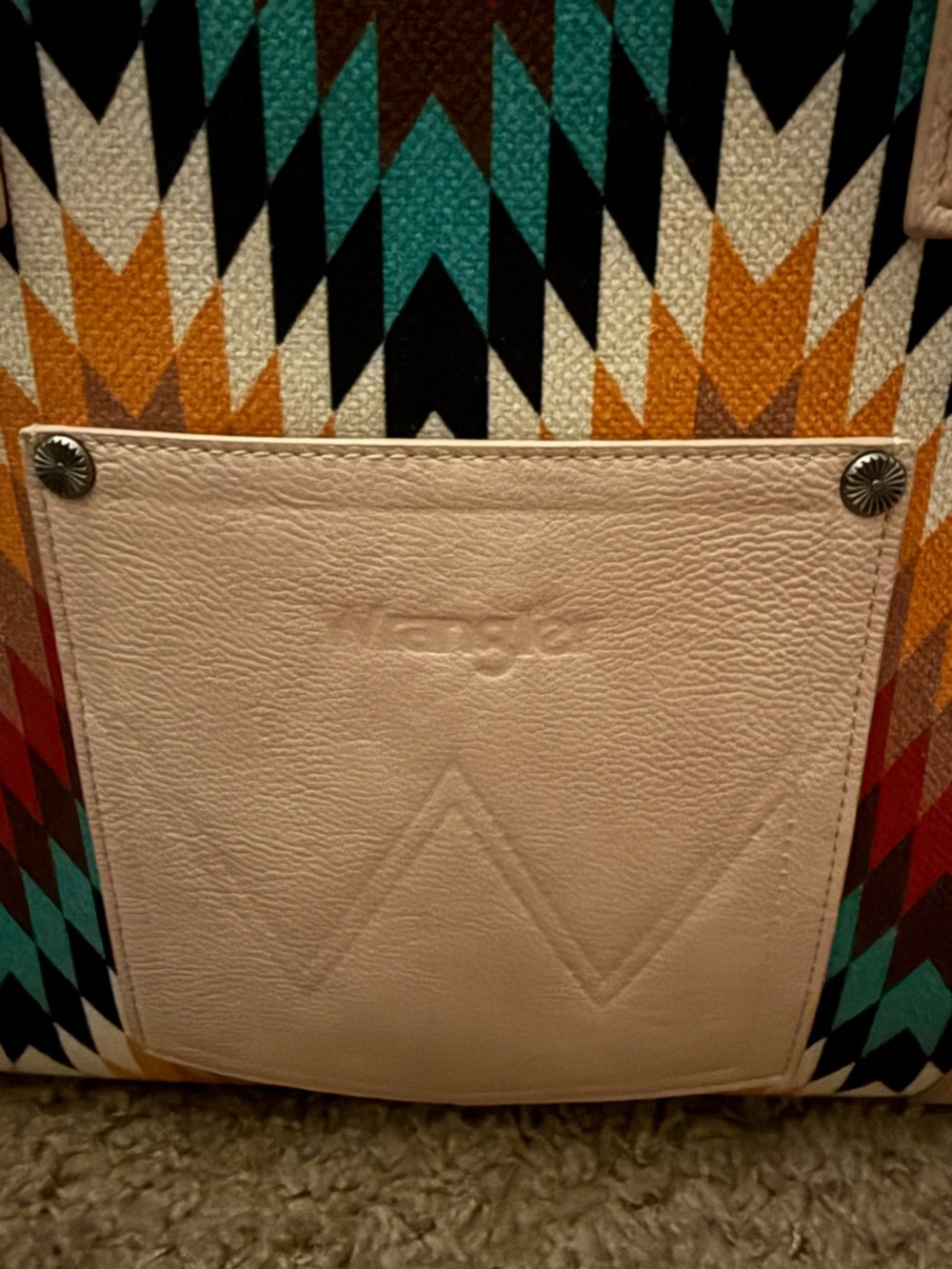 Wrangler Aztec Tote in Teal, Red, Mustard and Beige - Picture 2 of 6